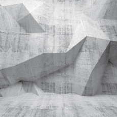 3D-s betonfalikép geometrikus formákkal, ipari szürke, nappali, iroda
