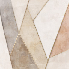 Falfestmény geometrikus háromszögekkel, bézs, szürke és arany színekben, art deco stílusban, nappalihoz és hálószobához