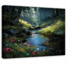 Erdő, táj, folyó motívumú festmény hálószobába vagy nappaliba, vászonra festve, 120x80 cm