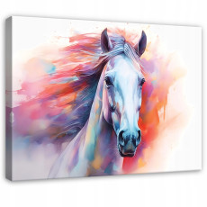 Akvarell festmény lóról és állatokról hálószobába vagy nappaliba, vászonra festve, 120x80 cm