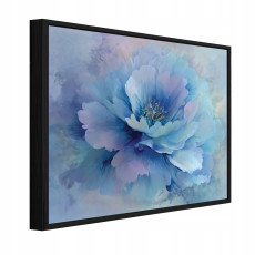 Fekete keretes vászonkép kék virágokkal, nappali vagy hálószoba, 90x60