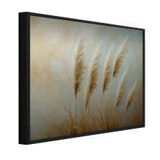 Fémre nyomtatott kép fekete keretben, pampasfű, boho stílus, nappali, hálószoba, 120x80
