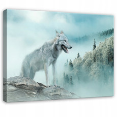 Farkas, erdő, köd, természet, állatok – hálószobába vagy nappaliba, vászonra nyomtatva, 120x80 cm