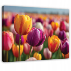 Virágos, tulipános, természeti, réti motívumú festmény hálószobába vagy nappaliba, vászonra festve, 40x30 cm