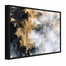 Fekete keretben lévő vászonfestmény, absztrakt, arany színű, nappali vagy hálószoba, 90x60