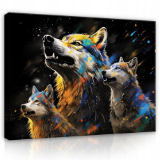 Vászonkép, absztrakt, farkasok, fekete, hálószobába vagy nappaliba, 120x80