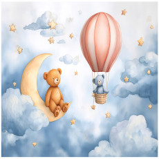 Gyerekfalfestmény: felhők, lufik, mackó, hold – gyermekfalfestmény 200x140