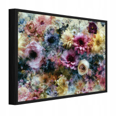 Fekete keretes vászonkép virágokkal és rózsákkal, loft stílusú nappali és hálószoba, 60x40