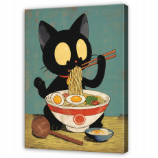 Retro macskás ramen-kép éttermi vagy étkező konyhába, vászonra nyomtatva, 40x30 cm