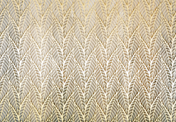 Wall mural ajour leaves beige gold herringbone pattern living room