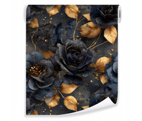 Wallpaper with black flowers on non-woven fabric for living room and bedroom walls