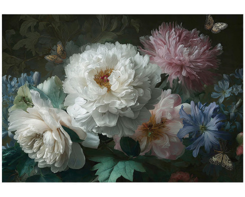Peony flowers wall mural on black background for bedroom or living room wall, 400x280