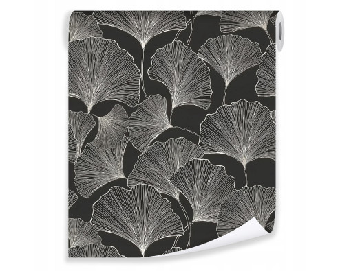Wallpaper featuring ginkgo biloba line art on non-woven fabric for the living room or bedroom
