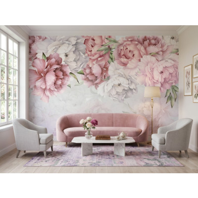 Pink peony flower wall mural for bedroom or living room, wallpaper 400x280