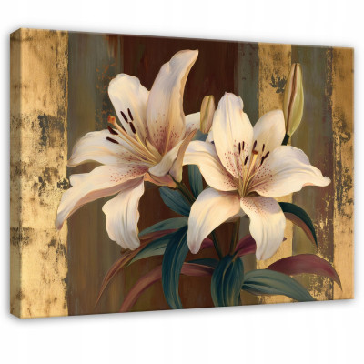 Abstract painting of lilies in brown, perfect for the bedroom or living room, on canvas, 90x60 cm