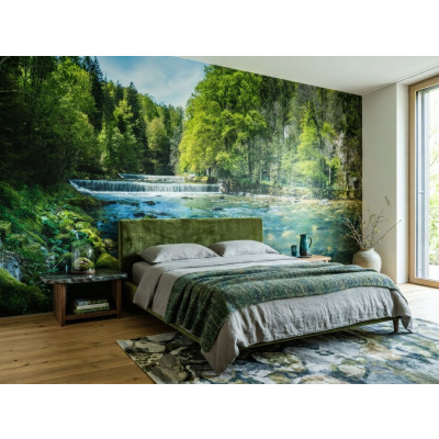 3D waterfall wall mural, forest, nature, landscape, living room, wallpaper, 400x280