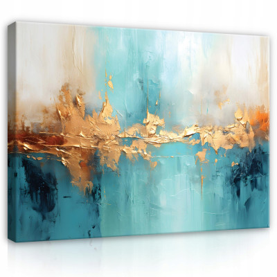 Abstract painting, gold and blue, large living room, 60x40