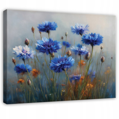 Abstract blue flower painting on canvas (90x60 cm) for the bedroom or living room