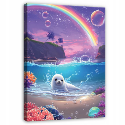 Seal and Ocean Canvas Art for Girls, 100x70 cm, for a Child's Room