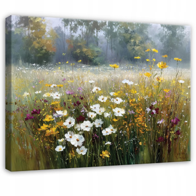 Painting of wildflowers, meadow, and nature landscape for the bedroom or living room, on canvas, 120x80