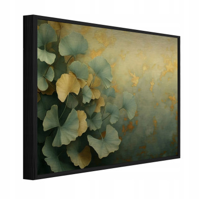 Fémre nyomtatott kép fekete keretben, ginkgo levelek, loft, nappali, hálószoba, 120x80
