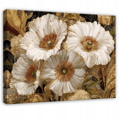 "Glamorous Gold Flowers" Abstract Art Print on Canvas (40x30) for the Bedroom or Living Room