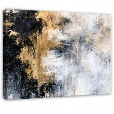 Absztrakt festmény, fekete-arany színű, loft stílusú, hálószobába vagy nappaliba, vászonra festve, 60x40