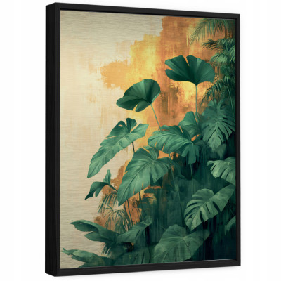 Fémre nyomtatott kép fekete keretben, monstera levelekkel – loft, nappali, hálószoba, 120x80