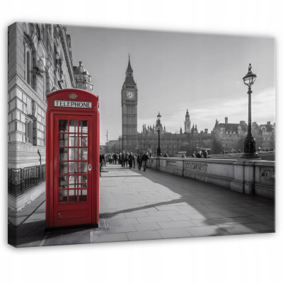 Fekete-fehér Big Ben-kép hálószobába vagy nappaliba, vászonra nyomtatva, 60x40 cm