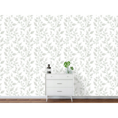 Wallpaper featuring gray leaves on non-woven fabric for the living room and bedroom