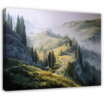 Painting of a mountain, forest, nature, and trees—a landscape for the bedroom or living room, on canvas, 90x60