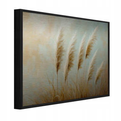 Fémre nyomtatott kép fekete keretben, pampasfű, boho stílus, nappali, hálószoba, 120x80
