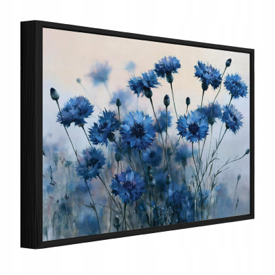 Fekete keretben lévő vászonkép: virágok, rét, természet, nappali, hálószoba, 90x60