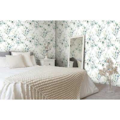 3D green leaf wallpaper, non-woven wallpaper