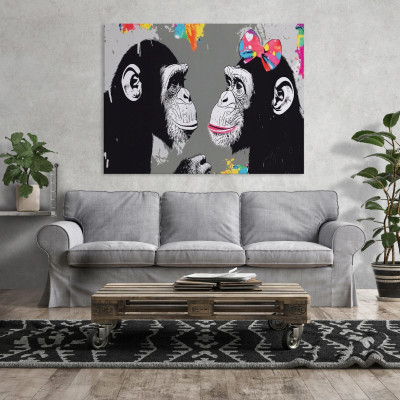 Modern Banksy monkey graffiti print on canvas (40x30) for the bedroom or living room