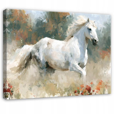 Watercolor painting of a horse and animals in a nature scene, for the bedroom or living room, on canvas, 120x80