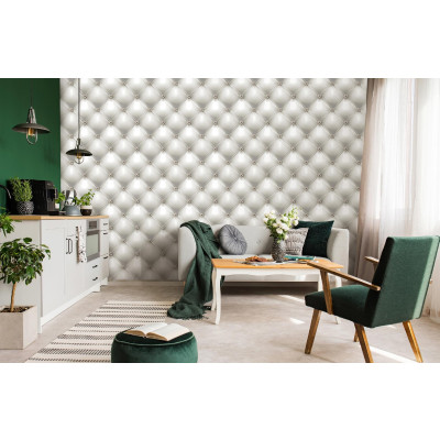 3D quilted wallpaper, white leather wallpaper, adhesive
