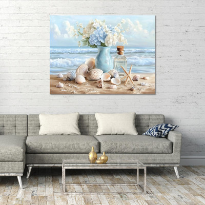 "Vase, Sea, Abstract Flowers" Painting for the Bedroom or Living Room on Canvas, 40x30
