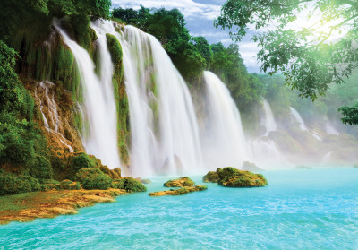 Wall mural tropical waterfall turquoise river jungle nature
