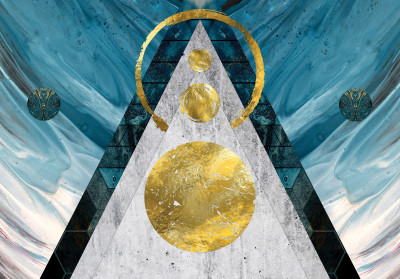 Wall mural glamour art deco gold circles turquoise marble geometry