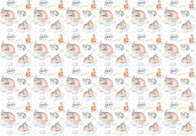 Wall mural sleeping animals pattern watercolor pastel kids room