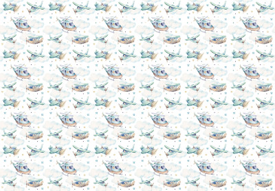 Wall mural watercolor airplanes helicopters clouds pattern kids room