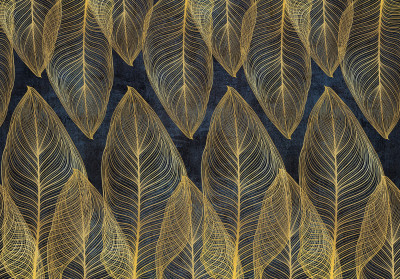 Wall mural gold leaves navy blue glamour art deco lines