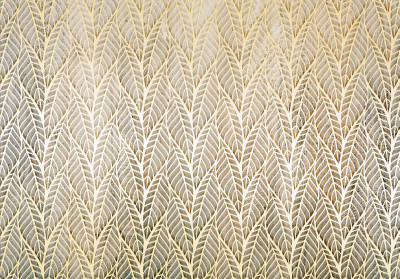 Wall mural ajour leaves beige gold herringbone pattern living room