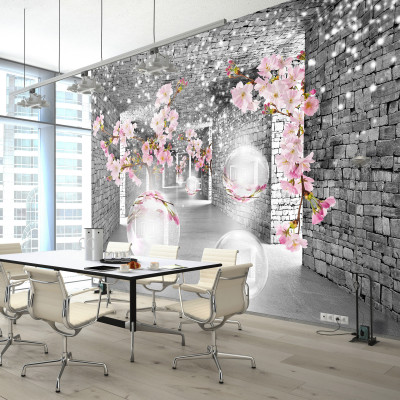 Fototapeta tunel 3d kwiaty wiśni różowy salon sypialnia tapeta flizeli