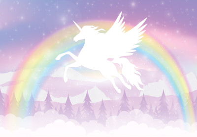 Wall mural unicorn pegasus rainbow stars pink for girls room