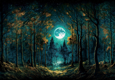 Wall mural fairy forest moon night fantasy mystical