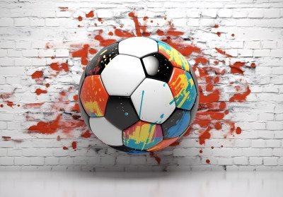 Wall mural 3D soccer ball brick wall graffiti sport