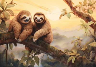 Wall mural sloths jungle sunset brown for kids room