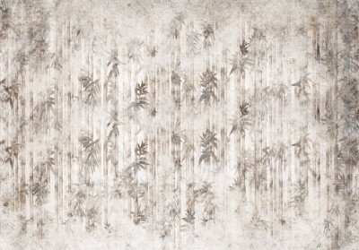 Wall mural bamboo stems leaves vintage beige oriental minimalist